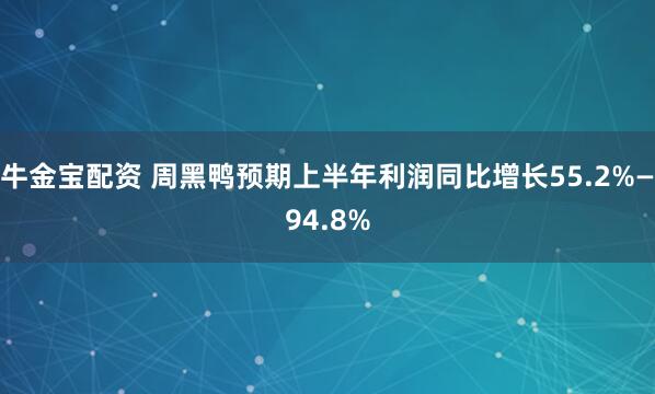 牛金宝配资 周黑鸭预期上半年利润同比增长55.2%—94.8%